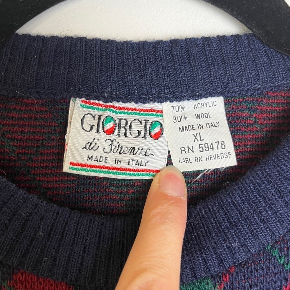 Vintage Giorgio di Firenze Italy Argyle Sweater XL Wool Blend Grampacore School - Picture 2 of 9